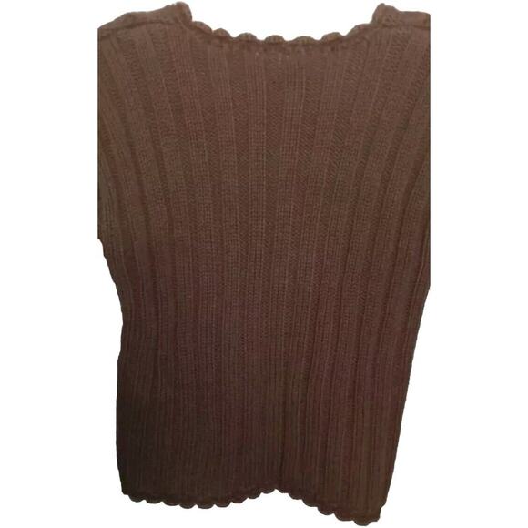 VTG Mode Int'l Brown Cableknit Sweater S Scalloped Hems Cottagecore Academia Y2K - Picture 7 of 8